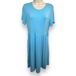 DB Moon Women’s Short Sleeve Dress with Pockets Light Blue Size Large